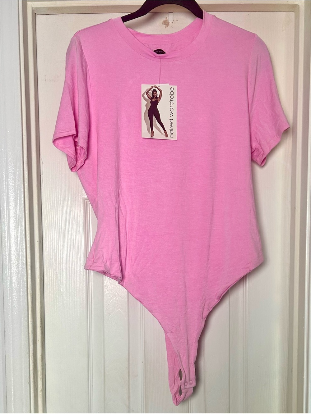 naked wardrobe Pink Short-Sleeve Scoop Neck Bodysuit 2X